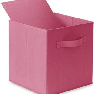 HOMESTO 11-Inch Fabric Foldable Storage Cubes Organizer with Handles - Collapsible Bins - Convenient for Organizing Clothes or Kids Toy Cubby (Pink, 6 Pack)