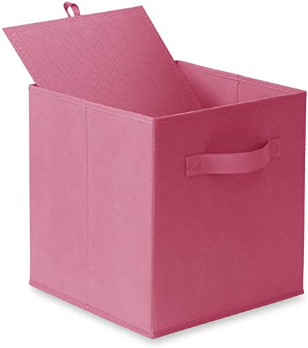 HOMESTO 11-Inch Fabric Foldable Storage Cubes Organizer with Handles - Collapsible Bins - Convenient for Organizing Clothes or Kids Toy Cubby (Pink, 6 Pack)