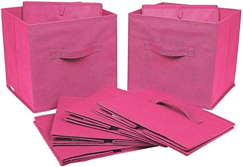 HOMESTO 11-Inch Fabric Foldable Storage Cubes Organizer with Handles - Collapsible Bins - Convenient for Organizing Clothes or Kids Toy Cubby (Pink, 6 Pack)