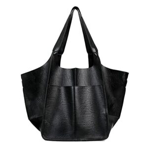 casual soft large capacity tote women handbags designer metal look luxury faux leather shoulder bag big shopper purses