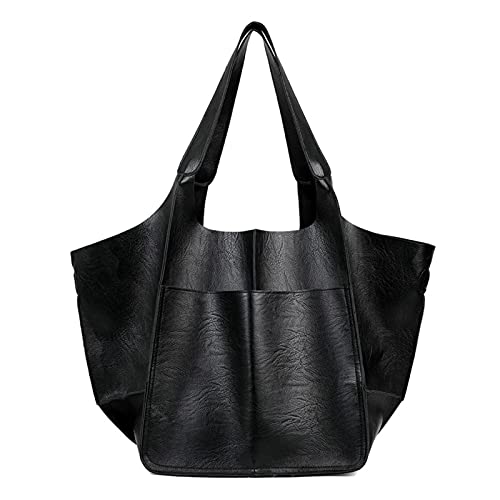 Casual Soft Large Capacity Tote Women Handbags Designer Metal Look Luxury Faux Leather Shoulder Bag Big Shopper Purses