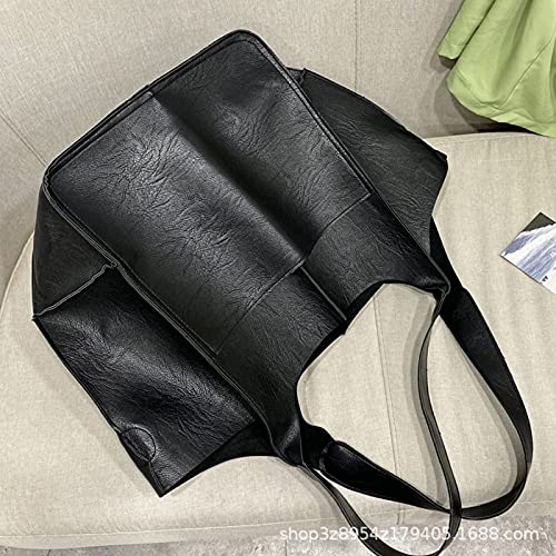 Casual Soft Large Capacity Tote Women Handbags Designer Metal Look Luxury Faux Leather Shoulder Bag Big Shopper Purses