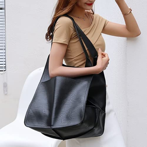 Casual Soft Large Capacity Tote Women Handbags Designer Metal Look Luxury Faux Leather Shoulder Bag Big Shopper Purses