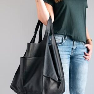 Casual Soft Large Capacity Tote Women Handbags Designer Metal Look Luxury Faux Leather Shoulder Bag Big Shopper Purses