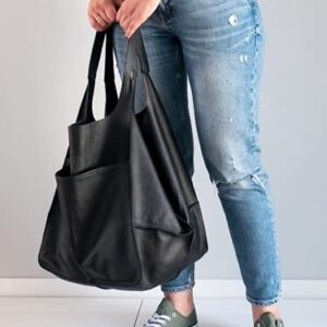 Casual Soft Large Capacity Tote Women Handbags Designer Metal Look Luxury Faux Leather Shoulder Bag Big Shopper Purses