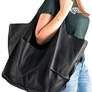 Casual Soft Large Capacity Tote Women Handbags Designer Metal Look Luxury Faux Leather Shoulder Bag Big Shopper Purses