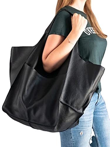 Casual Soft Large Capacity Tote Women Handbags Designer Metal Look Luxury Faux Leather Shoulder Bag Big Shopper Purses