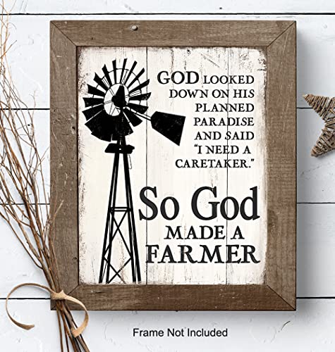 So God Made a Farmer Wall Decor - 8x10 Farm Poster - Farm Wall Art Sign - Farm Pictures - Farm Wall Decor for Living Room, Kitchen - Christian Religious Gifts - Farmhouse Decor - Paul Harvey