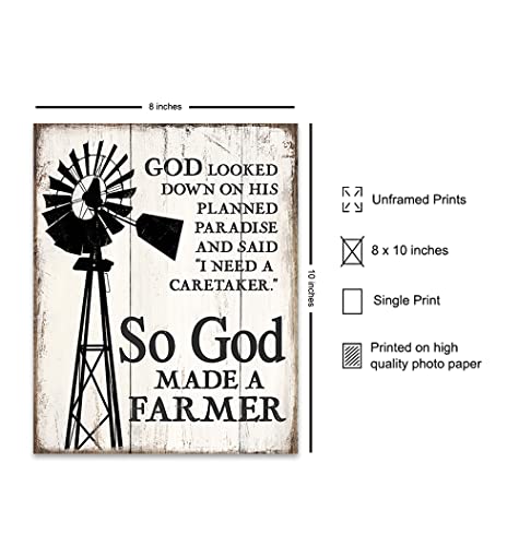 So God Made a Farmer Wall Decor - 8x10 Farm Poster - Farm Wall Art Sign - Farm Pictures - Farm Wall Decor for Living Room, Kitchen - Christian Religious Gifts - Farmhouse Decor - Paul Harvey