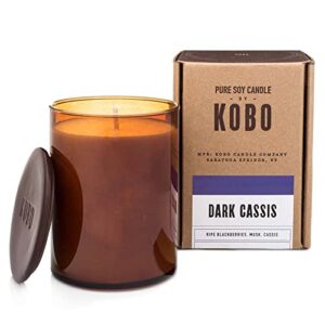 kobo dark cassis scented candle (15 oz) | 100% pure soy wax candles | jar candle hand-poured in usa | all natural, long lasting 100 hour burning candles | scented candles for home