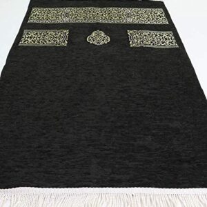 Modefa Turkish Islamic Prayer Rug - Chenille Praying Mat Sajada for Men and Women - Traditional Muslim Praying Carpet Janamaz - Ramadan or Eid Gift with Car Hanger - Luxury Woven Meccan (Black KB)