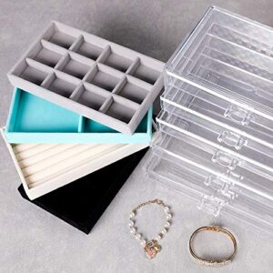 Frebeauty Extra Large Acrylic Jewelry Box for Women 5 Layers Clear Jewelry Organizer Velvet Earring Box with 5 Drawers Rings Display Case Necklaces Holder Tray for Women Girls (Beige)