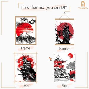 YUMKNOW Japanese Art Wall Decor - Unframed 8x10 Set of 6, Modern Minimalist Asian Oriental Decor for Living Room, Samurai Armor Warriors Prints Posters for Bedroom, Japan Red White Art Office Gifts