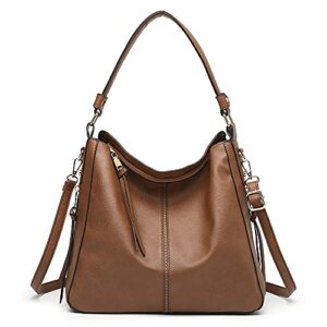 hobo bags for women shoulder bags ladies soft vegan leather purses handbags tote fashion designer work bags woman satchel (new brown)