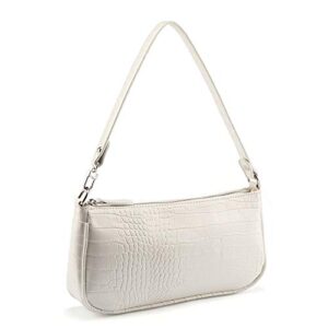 chic diary women tote bag small clutch purse shoulder handbag with zipper (white)