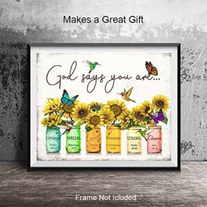 God Says You Are Wall Art Decor - Religious Scripture Encouragement Gifts for Women - Christian Affirmations - Rustic Inspirational Psalms Bible Verses - Catholic Gifts - Motivational Positive Quotes