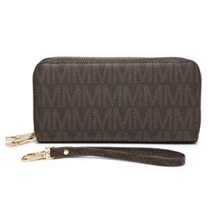 marco m kelly original double zipper wristlet wallet for women – small pu leather handbag-multi pockets clutch purse (cf)