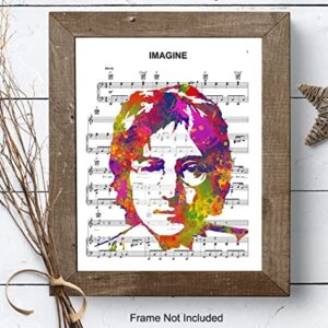 John Lennon Poster - 8x10 Beatles Wall Art Decor - Cool Unique Gift for Paul McCartney, Ringo Starr, George Harrison, 60s Music Fans - Imagine Sheet Music - Modern Pop Art Picture Print