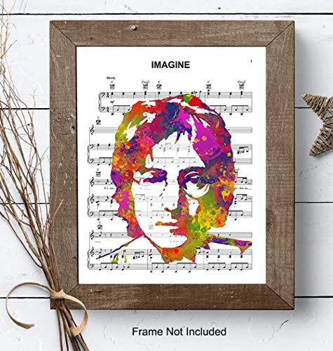 John Lennon Poster - 8x10 Beatles Wall Art Decor - Cool Unique Gift for Paul McCartney, Ringo Starr, George Harrison, 60s Music Fans - Imagine Sheet Music - Modern Pop Art Picture Print