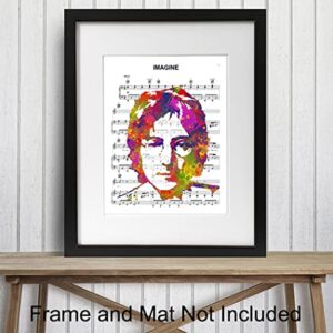 John Lennon Poster - 8x10 Beatles Wall Art Decor - Cool Unique Gift for Paul McCartney, Ringo Starr, George Harrison, 60s Music Fans - Imagine Sheet Music - Modern Pop Art Picture Print