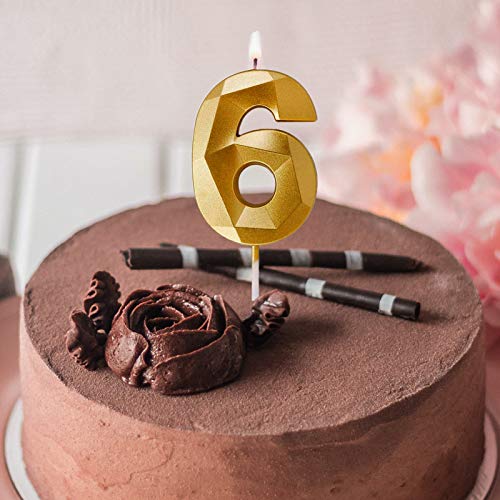 ProYearn 2.76 inches Large Golden Birthday Candles, Number Candles for Birthday Cakes, Number Candles for Anniversary Celebration Cake (Golden, Number 6)