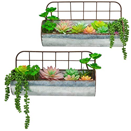 ANDRA DECOR Galvanized Metal Industrial Wall Storage Holder,Hanging Planters,Farmhouse Hanging Organizer,Decorative Wire Back Wall Rustic Tin Shelves,Set of 2