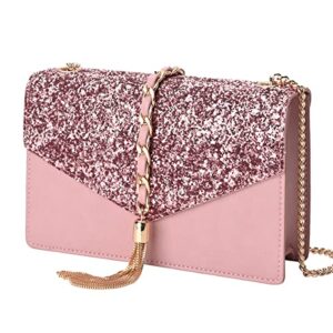 gm likkie crossbody clutch purse for women, glitter evening bag, sequin tassel wedding handbag for party (pink)
