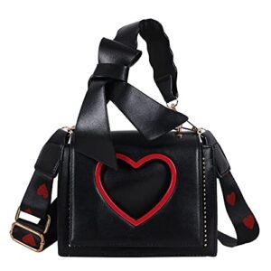 qiayime purses and handbags for women fashion chain ladies pu leather top handle satchel shoulder tote little girls heart shaped bow bags kids purses (black-2)