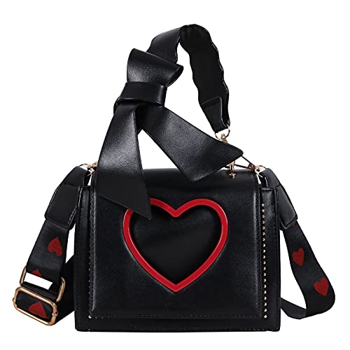 Qiayime Purses and Handbags for Women Fashion Chain Ladies PU Leather Top Handle Satchel Shoulder Tote Little Girls Heart Shaped Bow Bags Kids Purses (black-2)