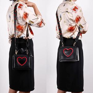 Qiayime Purses and Handbags for Women Fashion Chain Ladies PU Leather Top Handle Satchel Shoulder Tote Little Girls Heart Shaped Bow Bags Kids Purses (black-2)