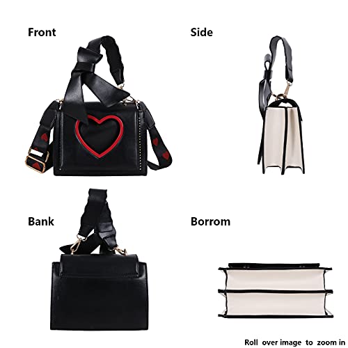 Qiayime Purses and Handbags for Women Fashion Chain Ladies PU Leather Top Handle Satchel Shoulder Tote Little Girls Heart Shaped Bow Bags Kids Purses (black-2)