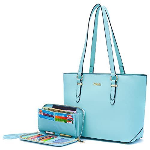 Handbags for Women Large Tote Shoulder Bags Top Handle Satchel Purses Wallet set 2pcs IceBlue