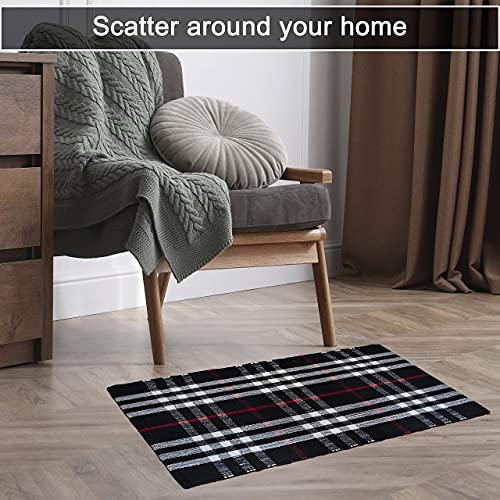 CHARDIN HOME Black & White Plaid Farmhouse Throw Rug | 21x34 Recycled Cotton Area Rug Perfect for Bathroom Kitchen Doormat entryway and More | Machine Washable, Reversible