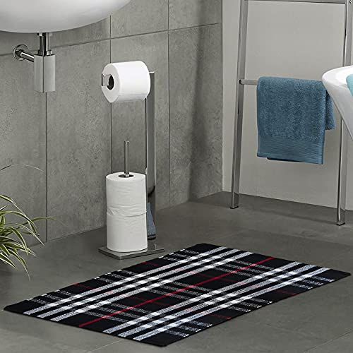 CHARDIN HOME Black & White Plaid Farmhouse Throw Rug | 21x34 Recycled Cotton Area Rug Perfect for Bathroom Kitchen Doormat entryway and More | Machine Washable, Reversible