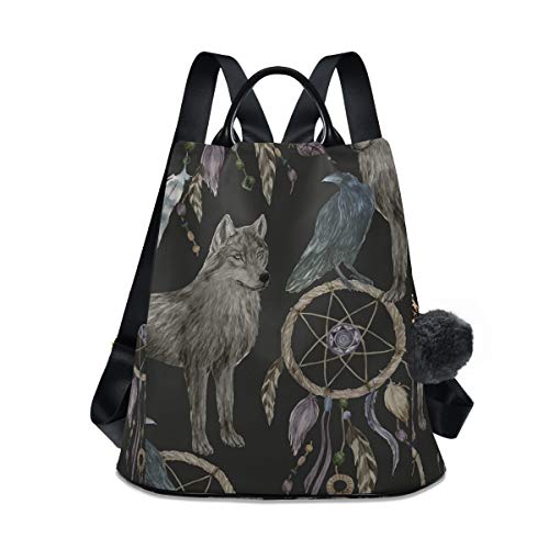 ALAZA Watercolor Black Raven and Wolf Boho Backpack Purse with Adjustable Straps for Woman Ladies