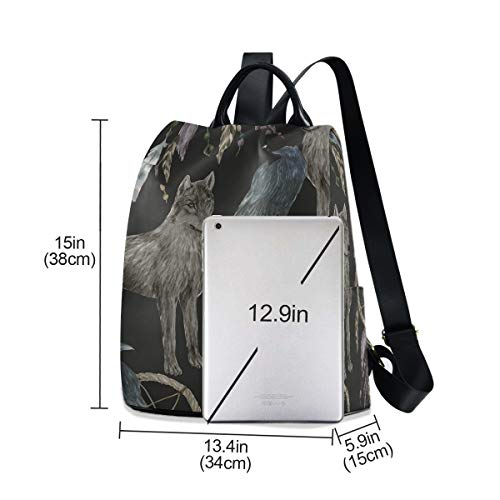 ALAZA Watercolor Black Raven and Wolf Boho Backpack Purse with Adjustable Straps for Woman Ladies