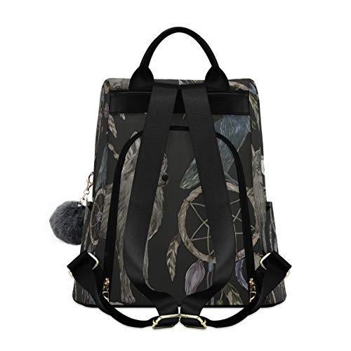 ALAZA Watercolor Black Raven and Wolf Boho Backpack Purse with Adjustable Straps for Woman Ladies