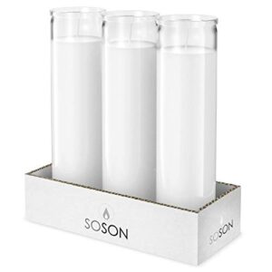 simply soson 2×8 white candles in glass 3 pack – 90 hours | prayer candles in glass meditation candles religious candles | church candles memorial candles emergency candles long burning velas blancas