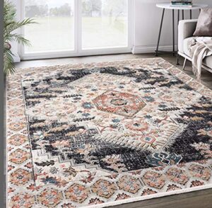 abani 7’9″ x 10’2″ grey & beige medallion area rug, azure collection classic accent rug rugs