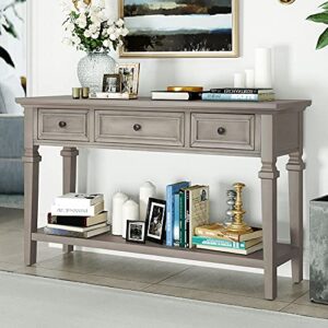 p purlove console table with drawers and shelf, sofa table entryway table for entryway living room hallway (gray wash)