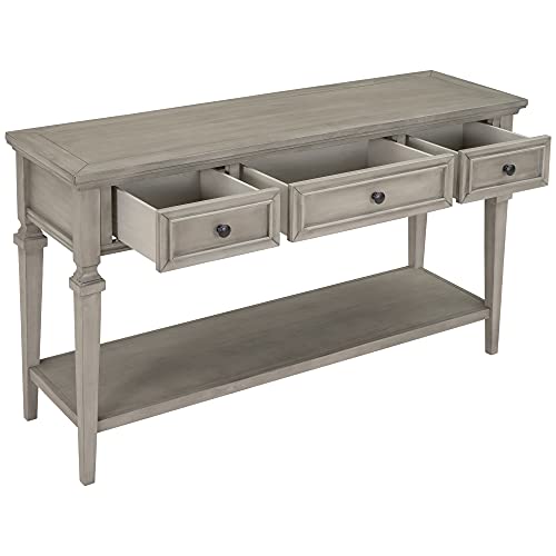 P PURLOVE Console Table with Drawers and Shelf, Sofa Table Entryway Table for Entryway Living Room Hallway (Gray Wash)