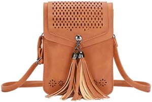 qzunique crossbody phone bag tassel cell phone purse wallet for women pu leather shoulder bag handbag