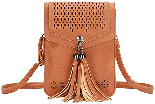 QZUnique Crossbody Phone Bag Tassel Cell Phone Purse Wallet for Women PU Leather Shoulder Bag Handbag