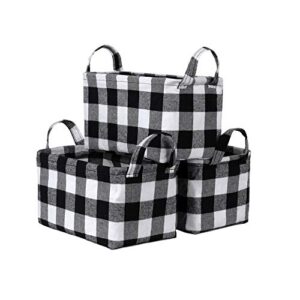 black and white foldable storage baskets,buffalo plaid cube storage bins for shelves waterproof set home office organizer containers for toys, clothes, towels, drawers 3 pack