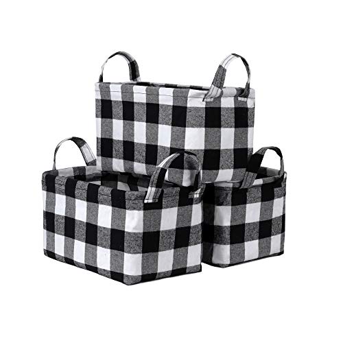 Black and White Foldable Storage Baskets,Buffalo Plaid Cube Storage Bins for Shelves Waterproof Set Home Office Organizer Containers for Toys, Clothes, Towels, Drawers 3 Pack