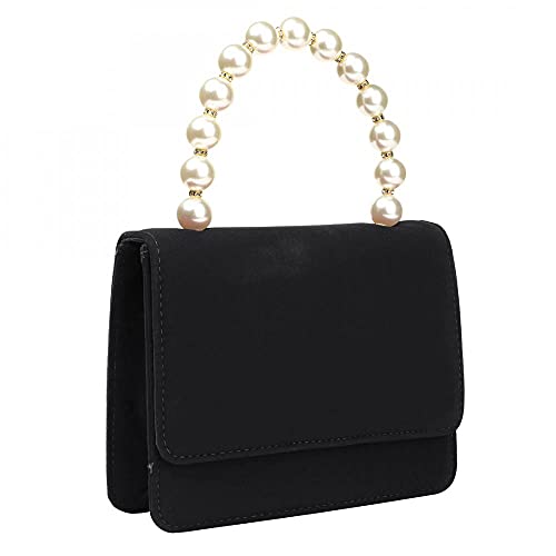 Evening Purses and Clutches Velvet Crossbody Handbag Shoulder Bag Evening Handbags with Pearl Top Handle (Black)