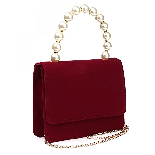Evening Purses and Clutches Velvet Crossbody Handbag Shoulder Bag Evening Handbags with Pearl Top Handle (Black)