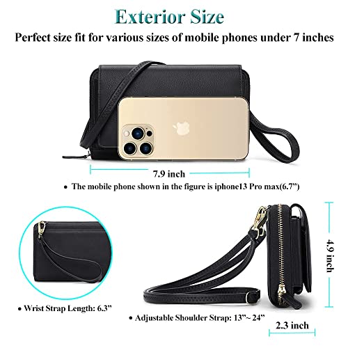 Peacocktion Women Wallet Purse Credit Card Holder with RFID, Large Capacity Crossbody Wristlet Clutch 2 Straps, Black