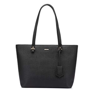 handbags for women large purses faux leather tote bag school shoulder bag with external pocket, black