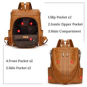 S-ZONE Genuine Leather Backpack Purse for Women Fashion Anti-theft Rucksack Ladies Shoulder Bag Medium